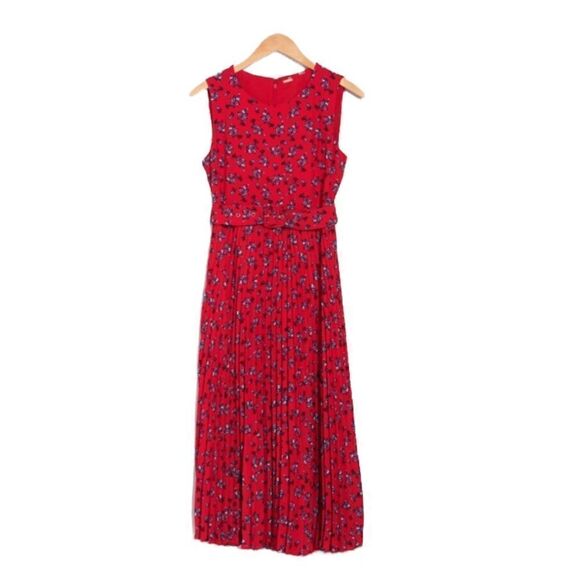 T Tahari Floral Sleeveless Belted Pleated Midi Dress - Picture 4 of 8